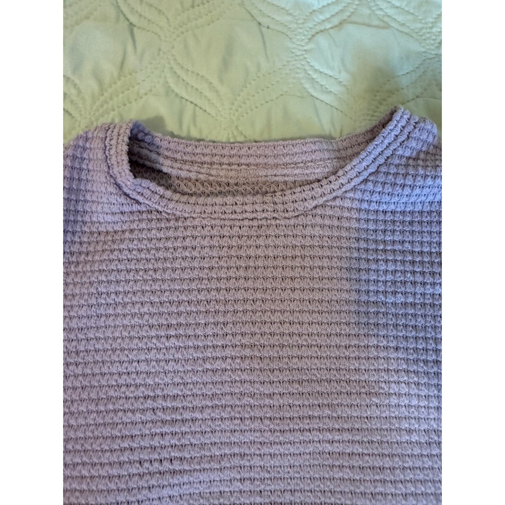 SHEIN‎ Lavender Waffle Knit Cropped Top Size Medium Short Sleeve Boxy Casual - Picture 3 of 4